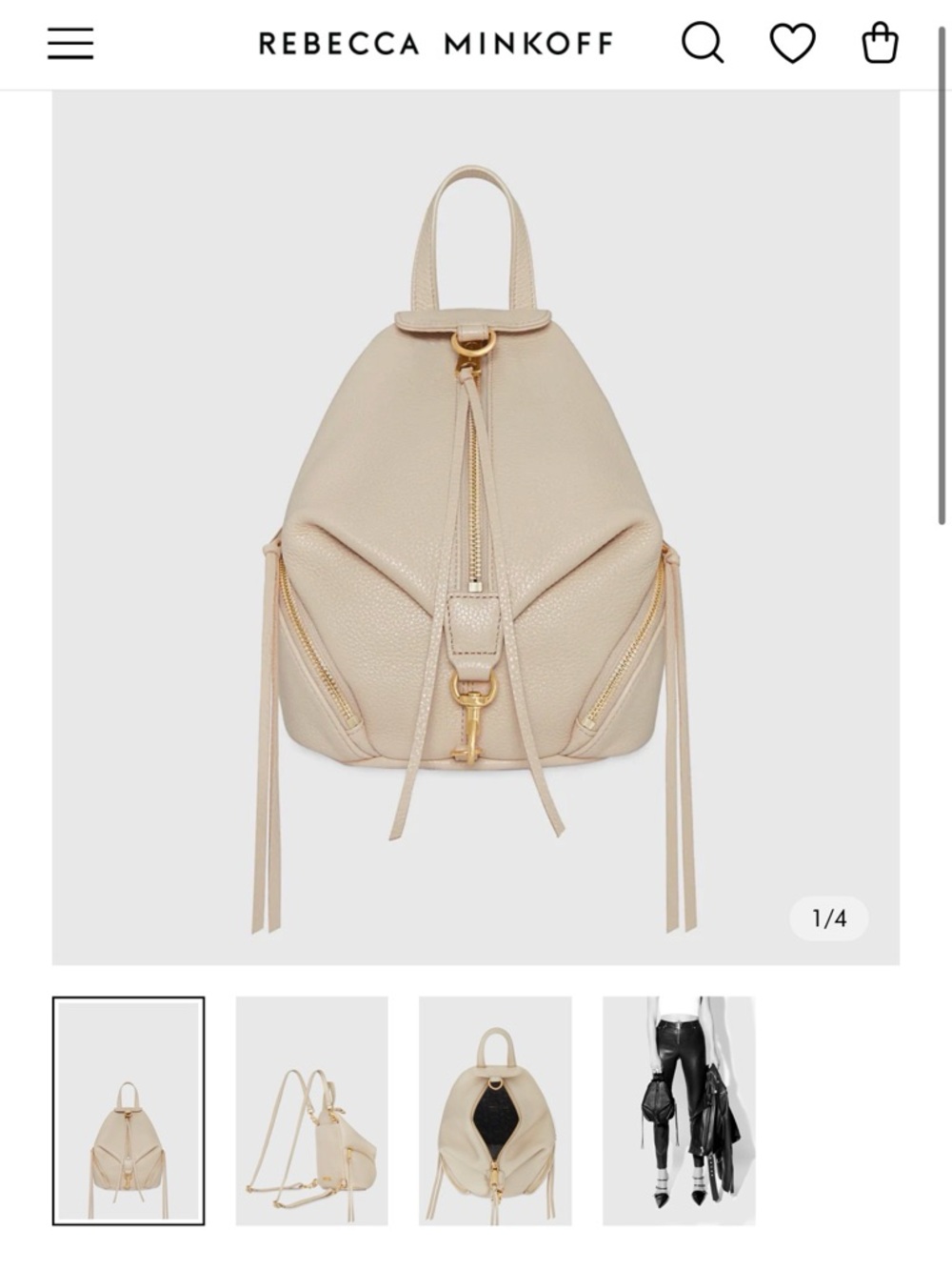 Rebecca Minkoff Pebbled Leather Mini Backpack in Light Beige with Gold Hardware